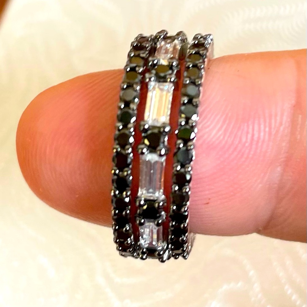 3pc Onyx & Baguette Topaz Eternity Ring